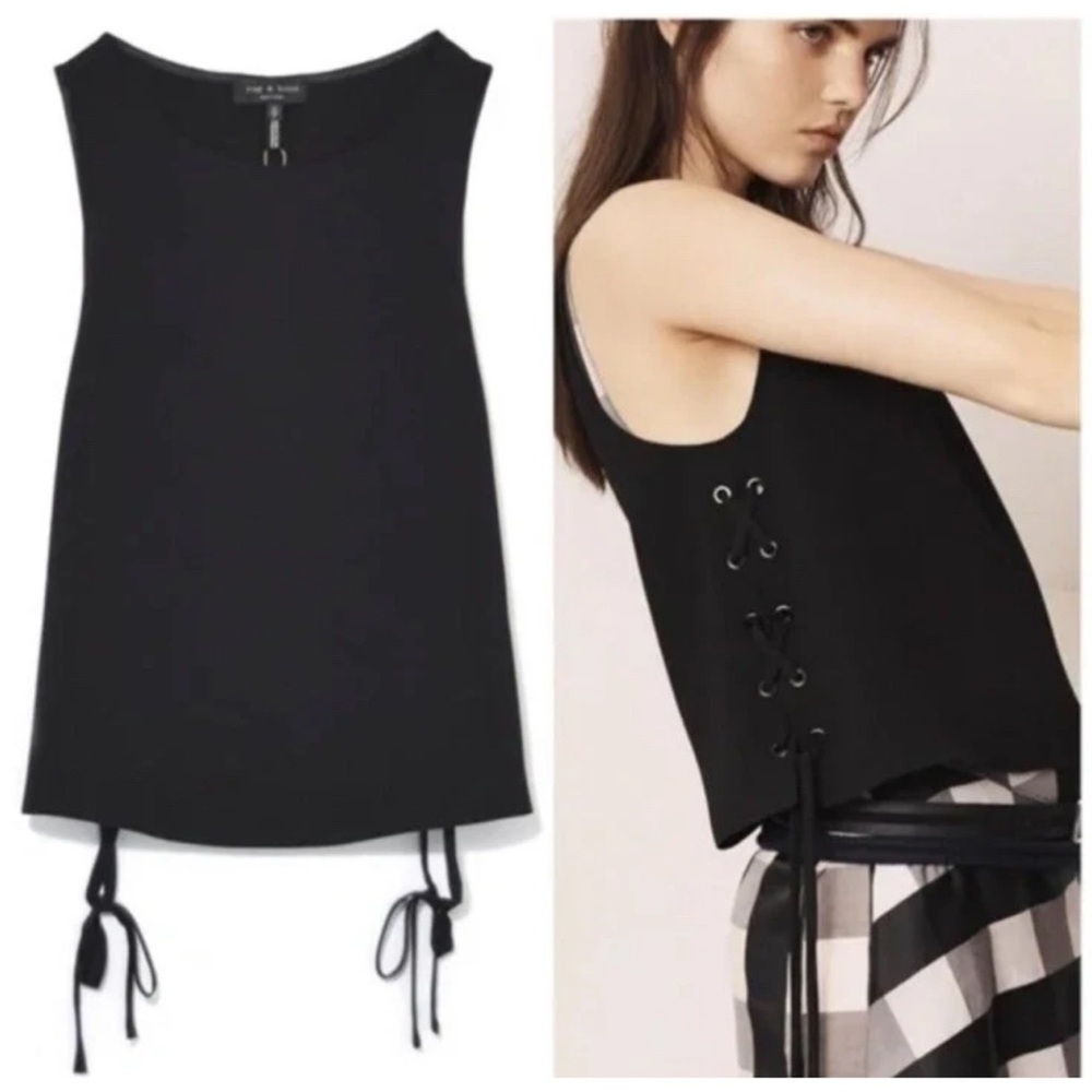 Rag & Bone Black Lace-Up Tank Top